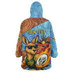 Personalised Australian Oztag Kangaroo Mascot Wearable Blanket Hoodie Indigenous Dot Art Style Aboriginal Culture