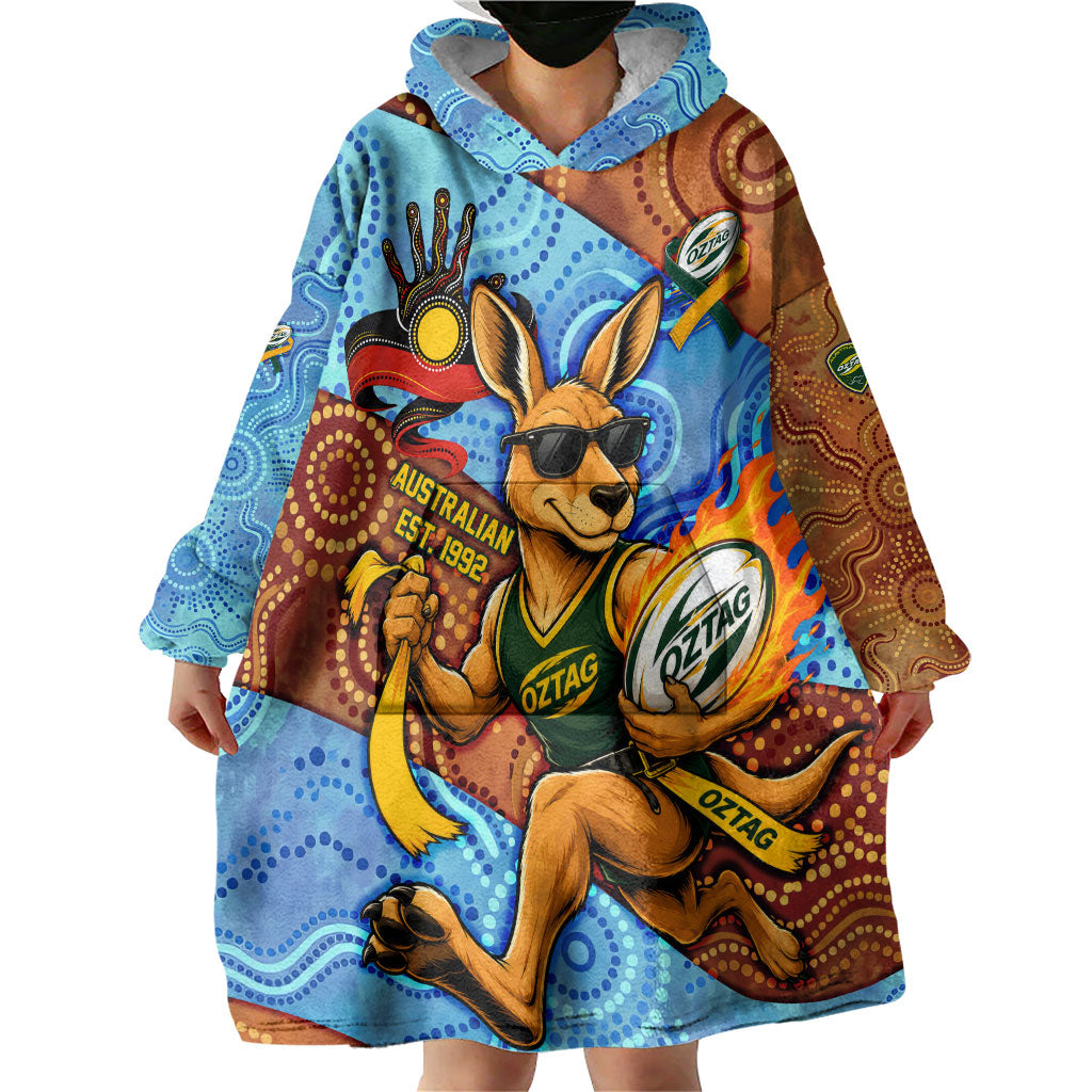 Personalised Australian Oztag Kangaroo Mascot Wearable Blanket Hoodie Indigenous Dot Art Style Aboriginal Culture