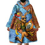 Personalised Australian Oztag Kangaroo Mascot Wearable Blanket Hoodie Indigenous Dot Art Style Aboriginal Culture