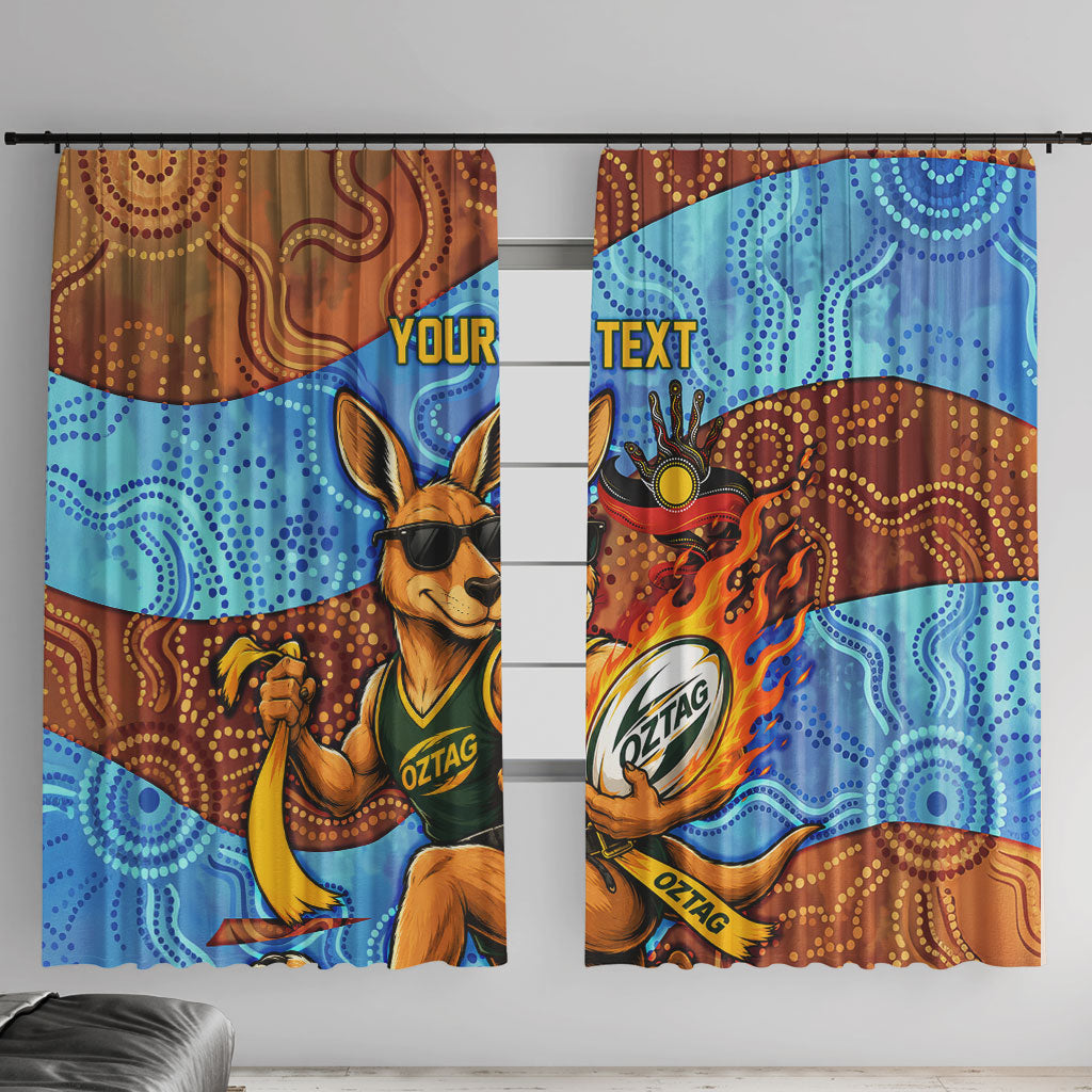 Personalised Australian Oztag Kangaroo Mascot Window Curtain Indigenous Dot Art Style Aboriginal Culture