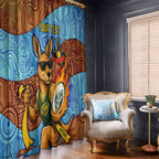 Personalised Australian Oztag Kangaroo Mascot Window Curtain Indigenous Dot Art Style Aboriginal Culture