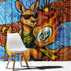 Personalised Australian Oztag Kangaroo Mascot Window Curtain Indigenous Dot Art Style Aboriginal Culture