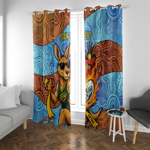 Personalised Australian Oztag Kangaroo Mascot Window Curtain Indigenous Dot Art Style Aboriginal Culture