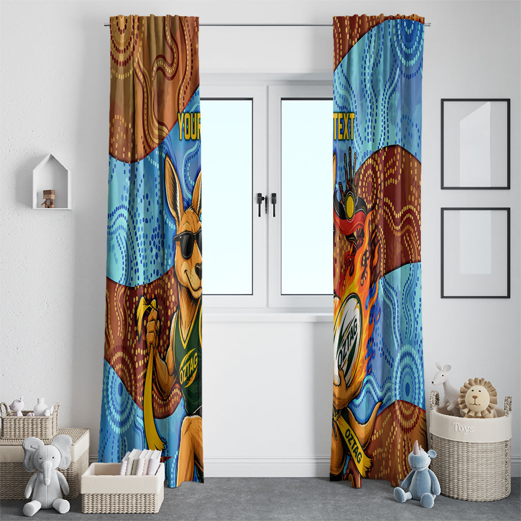 Personalised Australian Oztag Kangaroo Mascot Window Curtain Indigenous Dot Art Style Aboriginal Culture