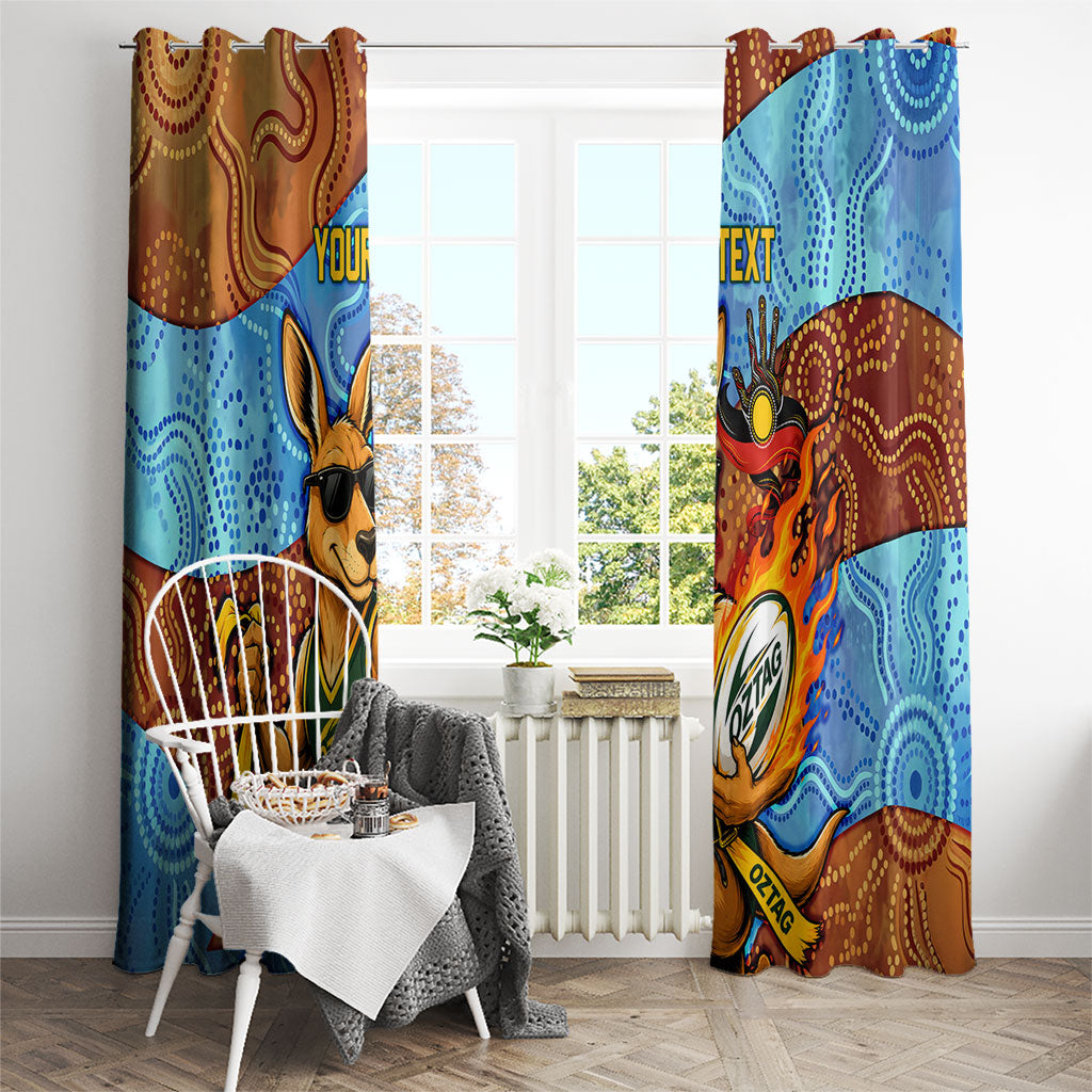 Personalised Australian Oztag Kangaroo Mascot Window Curtain Indigenous Dot Art Style Aboriginal Culture