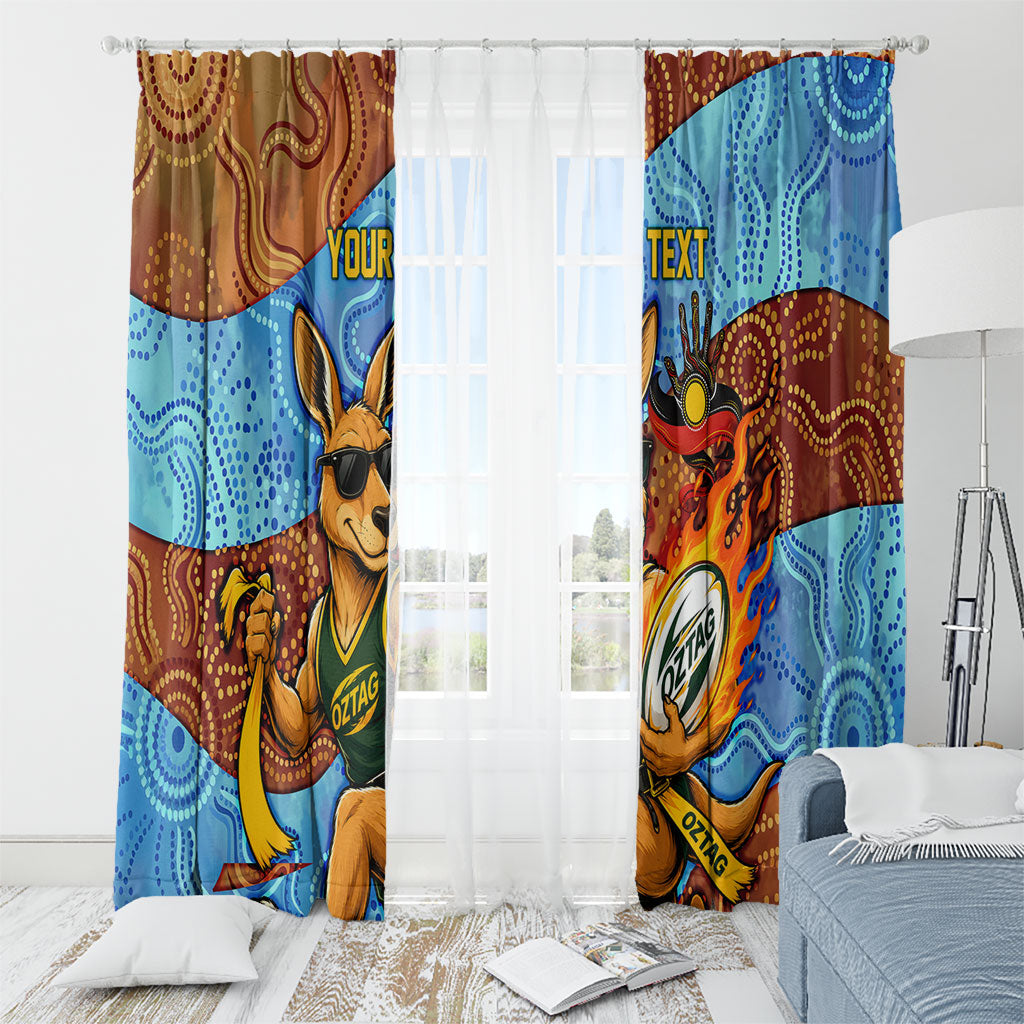 Personalised Australian Oztag Kangaroo Mascot Window Curtain Indigenous Dot Art Style Aboriginal Culture