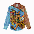 Personalised Australian Oztag Kangaroo Mascot Women Casual Shirt Indigenous Dot Art Style Aboriginal Culture