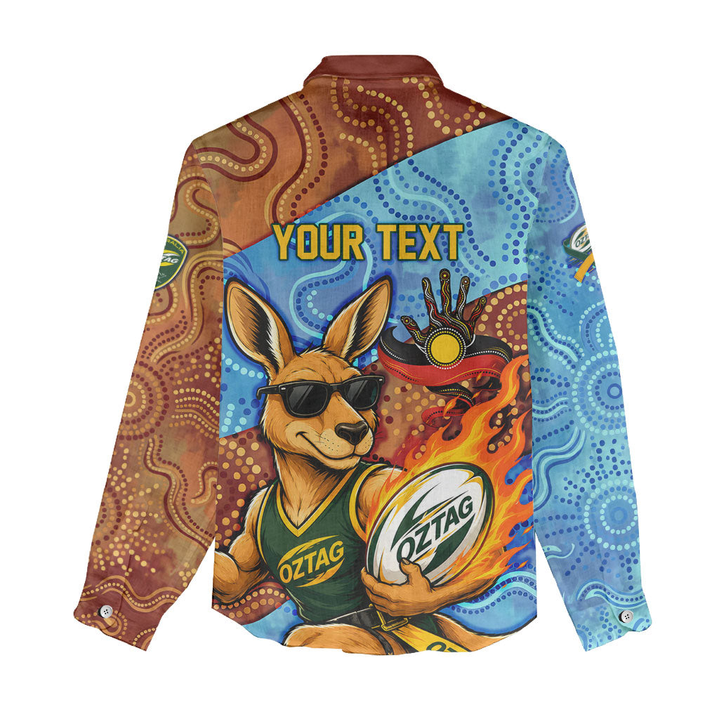 Personalised Australian Oztag Kangaroo Mascot Women Casual Shirt Indigenous Dot Art Style Aboriginal Culture