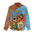 Personalised Australian Oztag Kangaroo Mascot Women Casual Shirt Indigenous Dot Art Style Aboriginal Culture