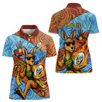 Personalised Australian Oztag Kangaroo Mascot Women Polo Shirt Indigenous Dot Art Style Aboriginal Culture