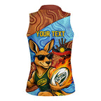 Personalised Australian Oztag Kangaroo Mascot Women Sleeveless Polo Shirt Indigenous Dot Art Style Aboriginal Culture