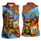 Personalised Australian Oztag Kangaroo Mascot Women Sleeveless Polo Shirt Indigenous Dot Art Style Aboriginal Culture