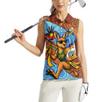 Personalised Australian Oztag Kangaroo Mascot Women Sleeveless Polo Shirt Indigenous Dot Art Style Aboriginal Culture