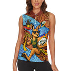 Personalised Australian Oztag Kangaroo Mascot Women Sleeveless Polo Shirt Indigenous Dot Art Style Aboriginal Culture