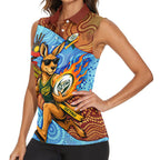Personalised Australian Oztag Kangaroo Mascot Women Sleeveless Polo Shirt Indigenous Dot Art Style Aboriginal Culture