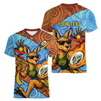 Personalised Australian Oztag Kangaroo Mascot Women V-Neck T-Shirt Indigenous Dot Art Style Aboriginal Culture
