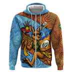 Personalised Australian Oztag Kangaroo Mascot Zip Hoodie Indigenous Dot Art Style Aboriginal Culture