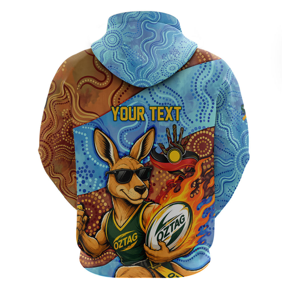 Personalised Australian Oztag Kangaroo Mascot Zip Hoodie Indigenous Dot Art Style Aboriginal Culture