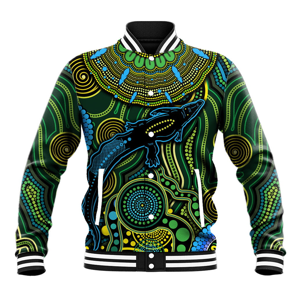Aboriginal Green - Crocodine Abstract Art Pattern Baseball Jacket