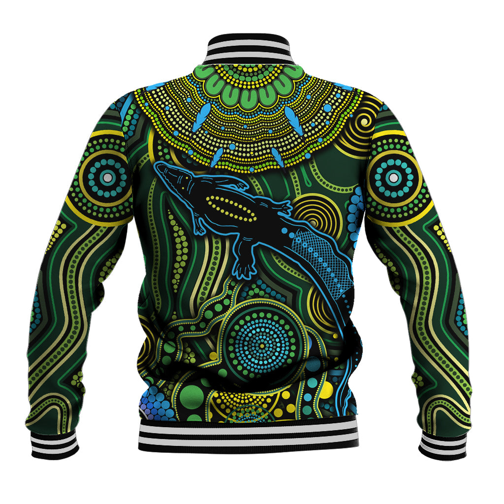 Aboriginal Green - Crocodine Abstract Art Pattern Baseball Jacket
