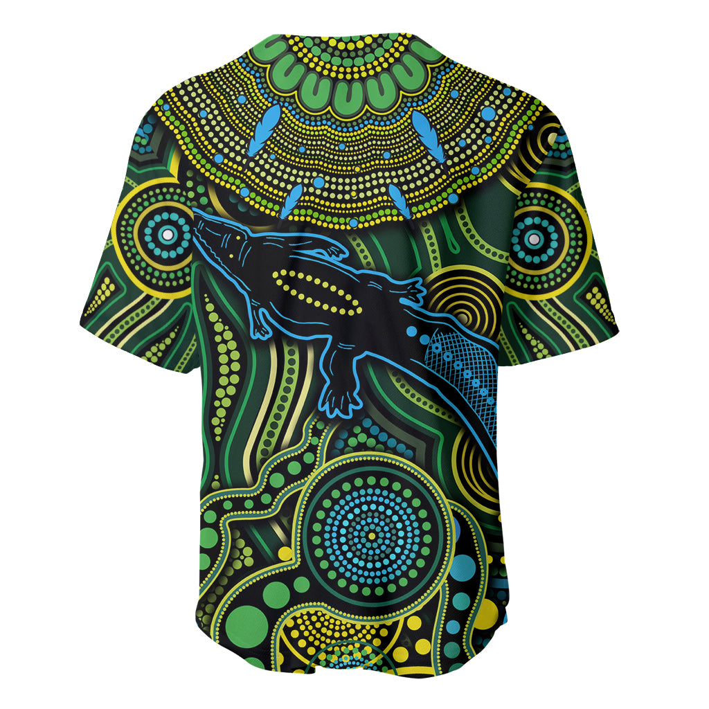 Aboriginal Green - Crocodine Abstract Art Pattern Baseball Jersey