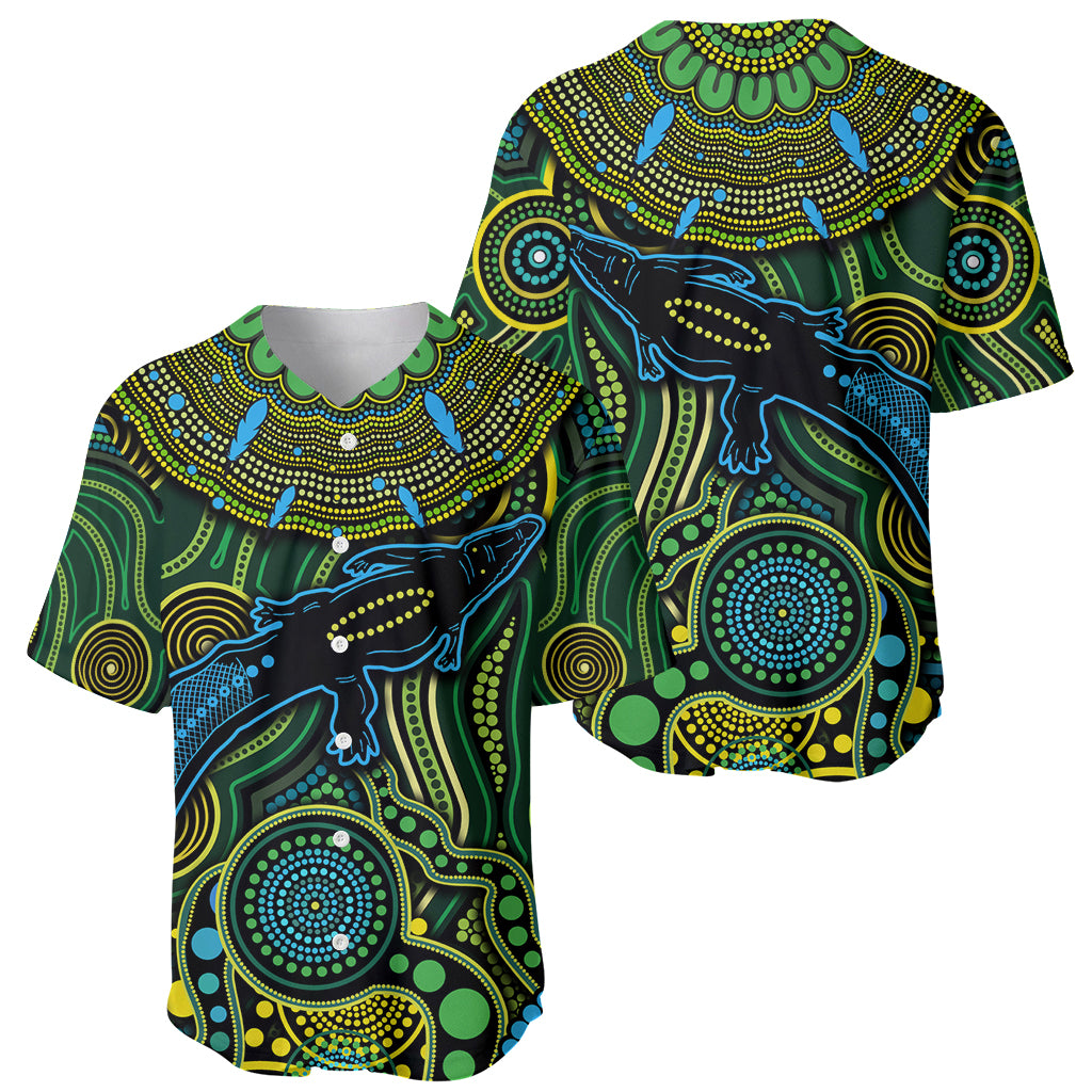 Aboriginal Green - Crocodine Abstract Art Pattern Baseball Jersey