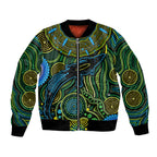 Aboriginal Green - Crocodine Abstract Art Pattern Bomber Jacket