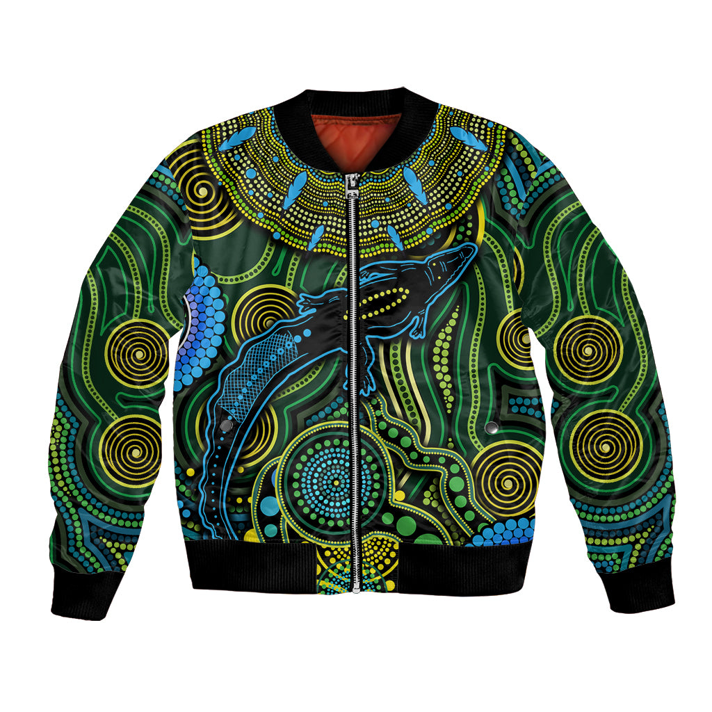 Aboriginal Green - Crocodine Abstract Art Pattern Bomber Jacket