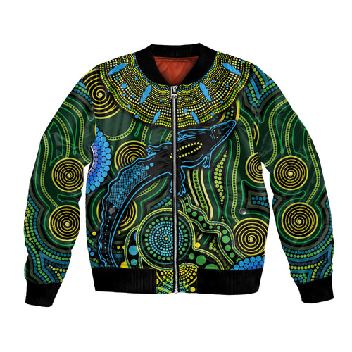 Aboriginal Green - Crocodine Abstract Art Pattern Bomber Jacket