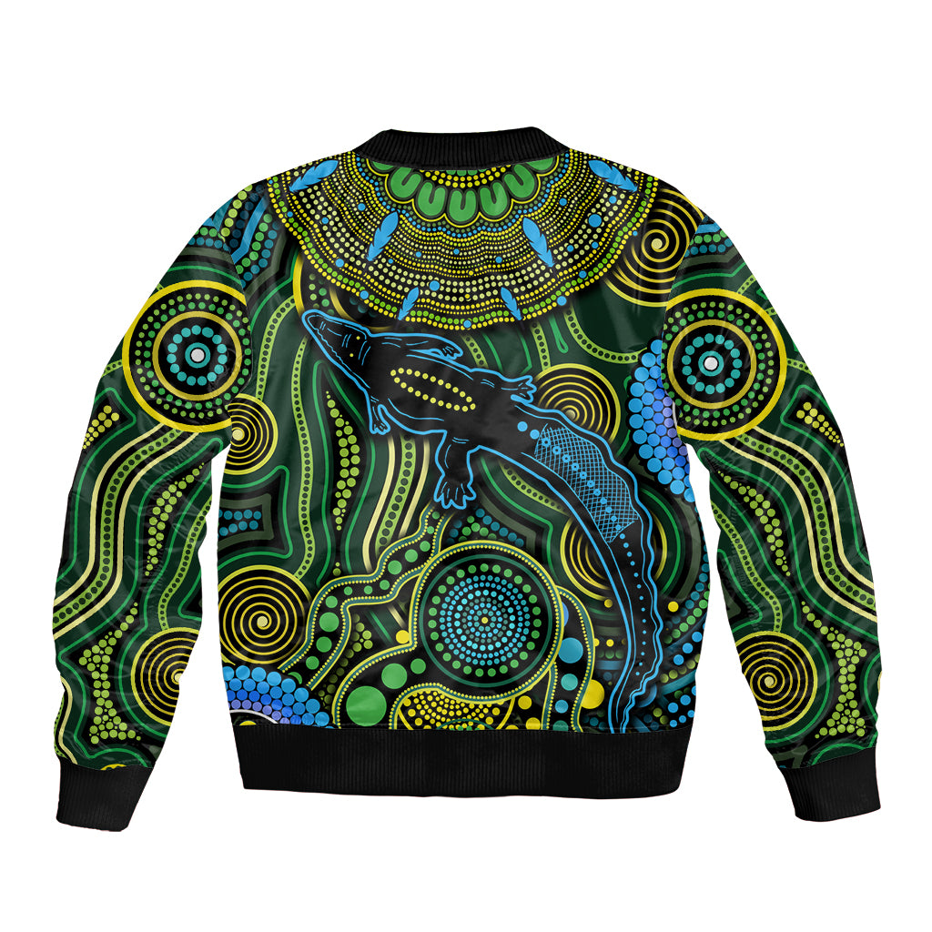 Aboriginal Green - Crocodine Abstract Art Pattern Bomber Jacket