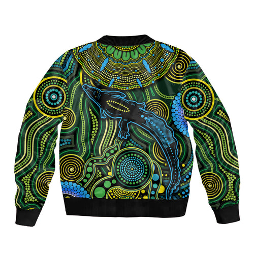 Aboriginal Green - Crocodine Abstract Art Pattern Bomber Jacket