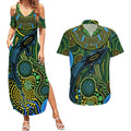Aboriginal Green - Crocodine Abstract Art Pattern Couples Matching Summer Maxi Dress and Hawaiian Shirt