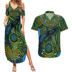 Aboriginal Green - Crocodine Abstract Art Pattern Couples Matching Summer Maxi Dress and Hawaiian Shirt