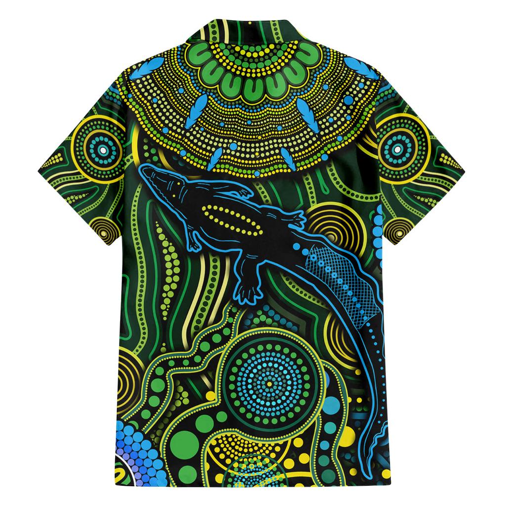 Aboriginal Green - Crocodine Abstract Art Pattern Family Matching Long Sleeve Bodycon Dress and Hawaiian Shirt