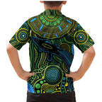Aboriginal Green - Crocodine Abstract Art Pattern Family Matching Mermaid Dress and Hawaiian Shirt