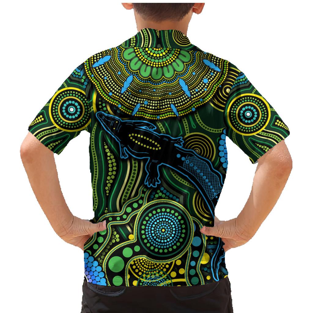 Aboriginal Green - Crocodine Abstract Art Pattern Family Matching Mermaid Dress and Hawaiian Shirt