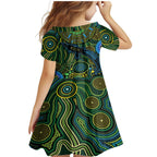 Aboriginal Green - Crocodine Abstract Art Pattern Family Matching Mermaid Dress and Hawaiian Shirt