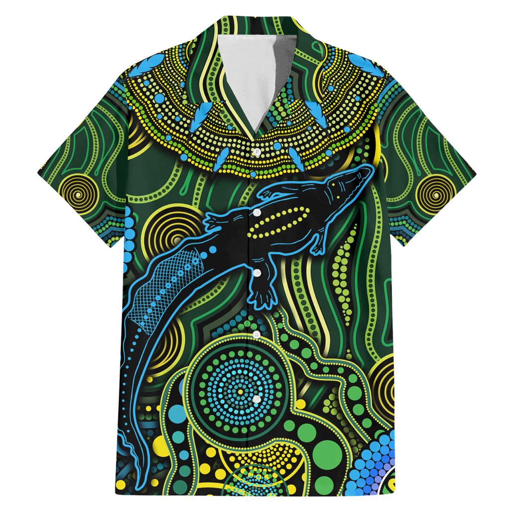 Aboriginal Green - Crocodine Abstract Art Pattern Family Matching Mermaid Dress and Hawaiian Shirt