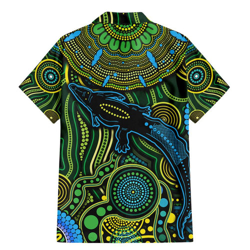 Aboriginal Green - Crocodine Abstract Art Pattern Family Matching Mermaid Dress and Hawaiian Shirt