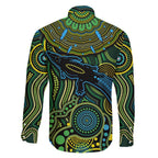 Aboriginal Green - Crocodine Abstract Art Pattern Family Matching Off Shoulder Short Dress and Hawaiian Shirt