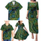 Aboriginal Green - Crocodine Abstract Art Pattern Family Matching Puletasi and Hawaiian Shirt
