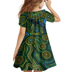 Aboriginal Green - Crocodine Abstract Art Pattern Family Matching Puletasi and Hawaiian Shirt