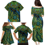 Aboriginal Green - Crocodine Abstract Art Pattern Family Matching Puletasi and Hawaiian Shirt