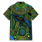 Aboriginal Green - Crocodine Abstract Art Pattern Family Matching Short Sleeve Bodycon Dress and Hawaiian Shirt