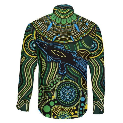 Aboriginal Green - Crocodine Abstract Art Pattern Family Matching Short Sleeve Bodycon Dress and Hawaiian Shirt