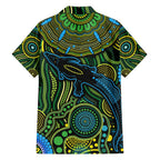 Aboriginal Green - Crocodine Abstract Art Pattern Family Matching Summer Maxi Dress and Hawaiian Shirt