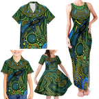 Aboriginal Green - Crocodine Abstract Art Pattern Family Matching Tank Maxi Dress and Hawaiian Shirt