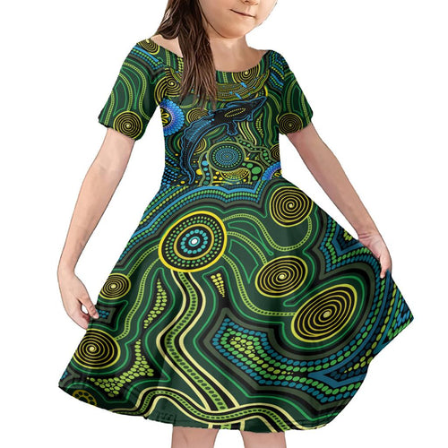 Aboriginal Green - Crocodine Abstract Art Pattern Family Matching Tank Maxi Dress and Hawaiian Shirt