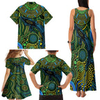 Aboriginal Green - Crocodine Abstract Art Pattern Family Matching Tank Maxi Dress and Hawaiian Shirt
