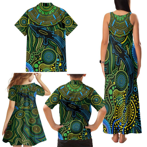 Aboriginal Green - Crocodine Abstract Art Pattern Family Matching Tank Maxi Dress and Hawaiian Shirt